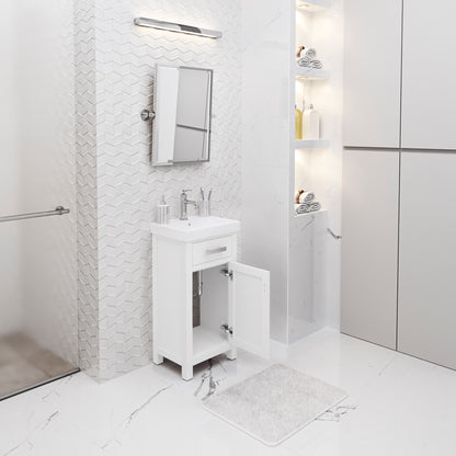 MIA 18 in. W Bath Vanity in Pure White Finish with Ceramics Integrated Vanity Top with White Basin | Water Creation