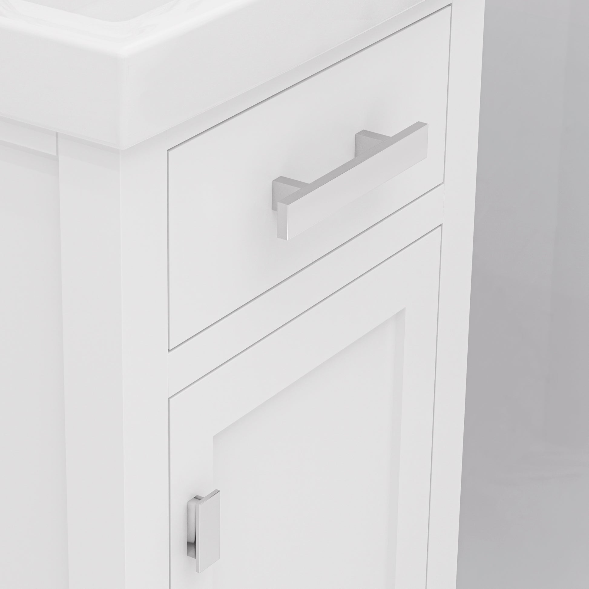 MIA 18 in. W Bath Vanity in Pure White Finish with Ceramics Integrated Vanity Top with White Basin | Water Creation
