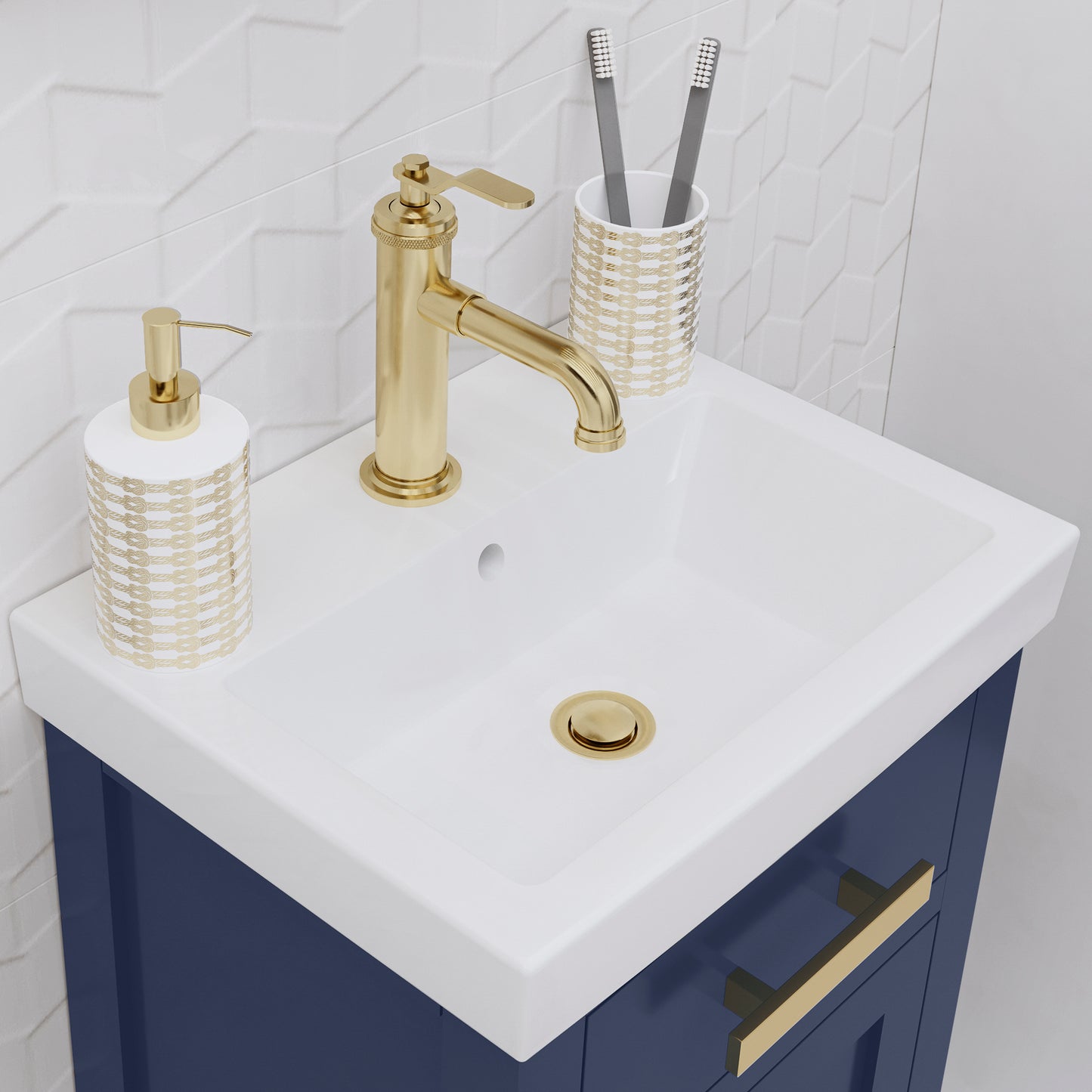 MIA 18 in. W Bath Vanity in Monarch Blue Finish with Ceramics Integrated Vanity Top with White Basin | Water Creation