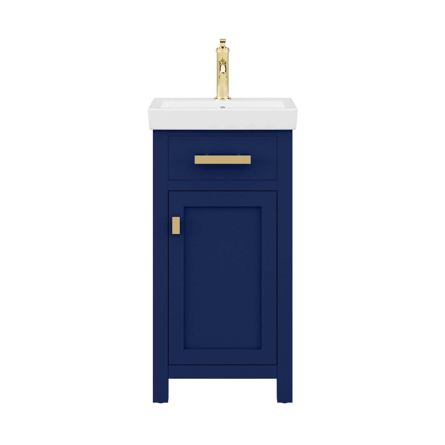 MIA 18 in. W Bath Vanity in Monarch Blue Finish with Ceramics Integrated Vanity Top with White Basin | Water Creation
