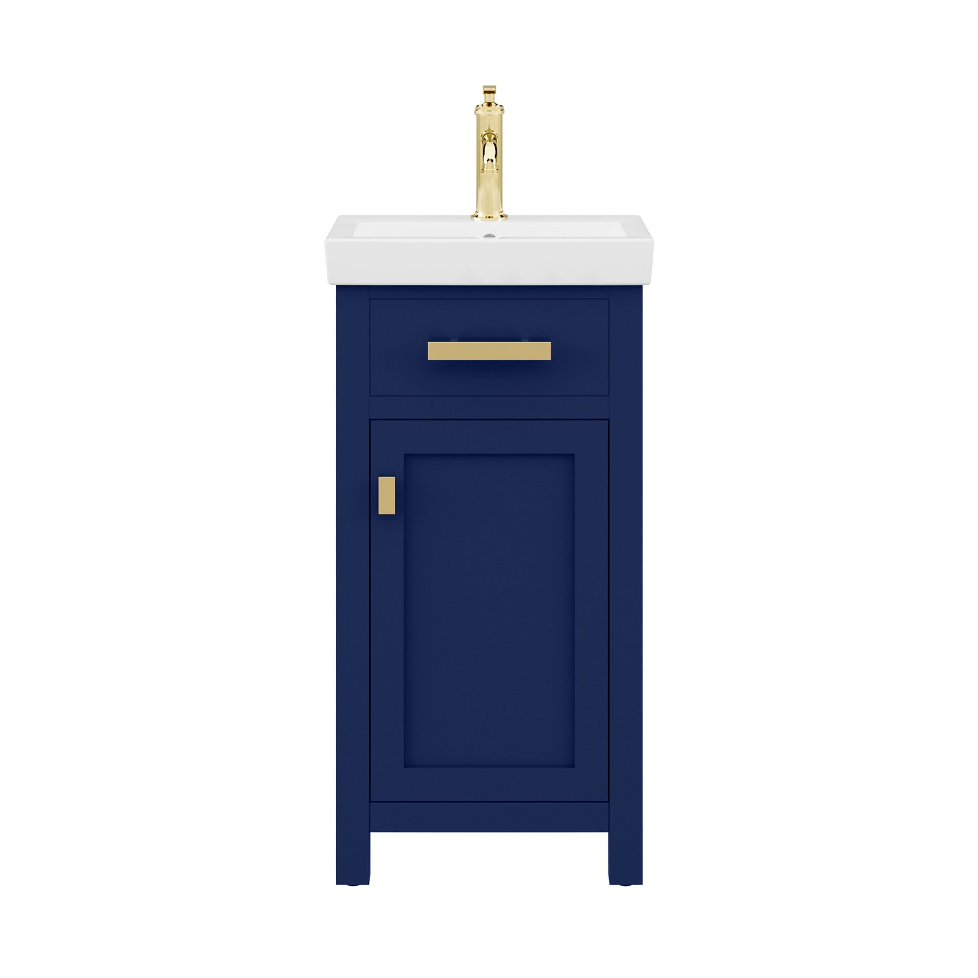 MIA 18 in. W Bath Vanity in Monarch Blue Finish with Ceramics Integrated Vanity Top with White Basin | Water Creation