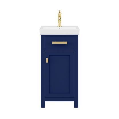MIA 18 in. W Bath Vanity in Monarch Blue Finish with Ceramics Integrated Vanity Top with White Basin | Water Creation