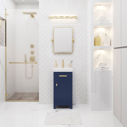 MIA 18 in. W Bath Vanity in Monarch Blue Finish with Ceramics Integrated Vanity Top with White Basin | Water Creation