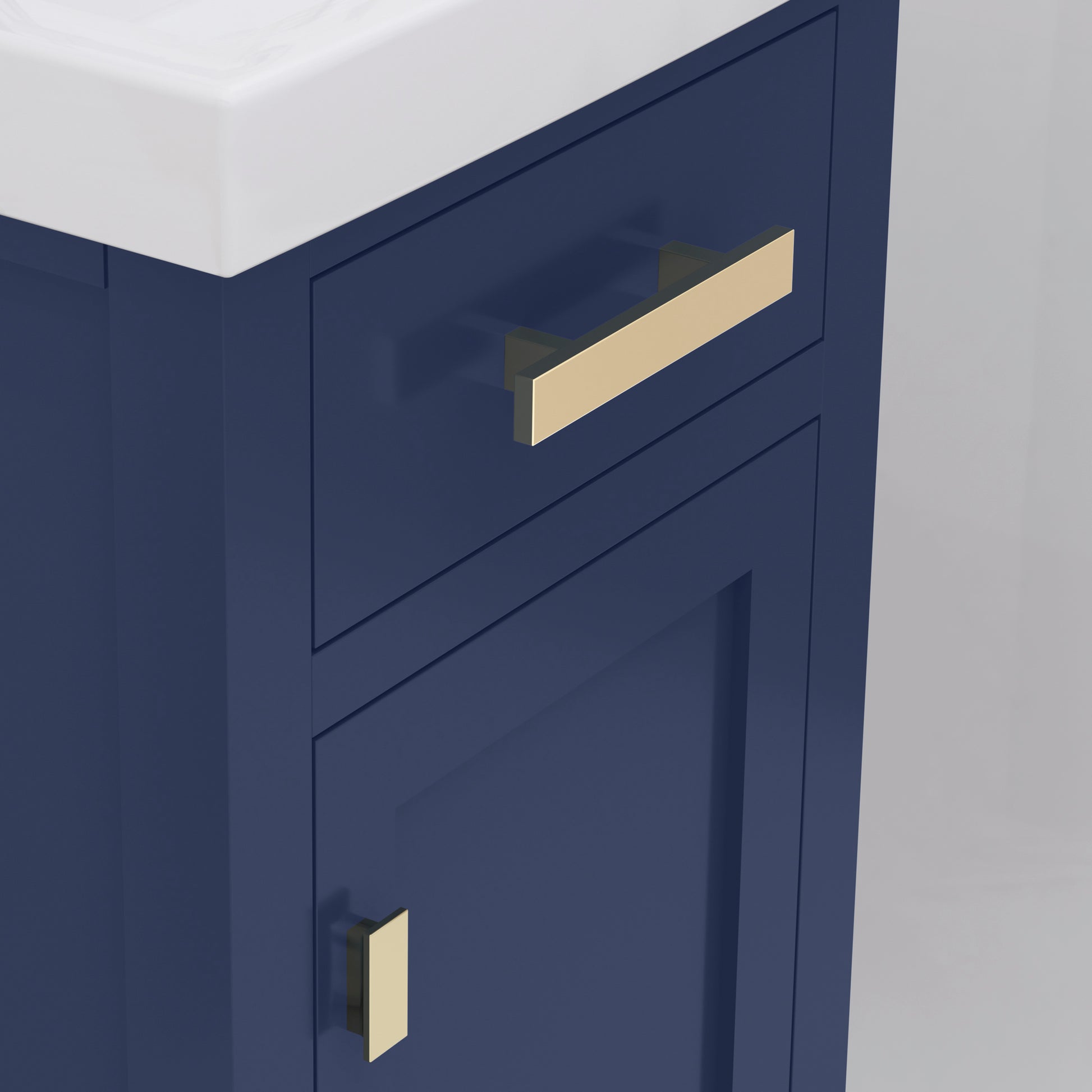 MIA 18 in. W Bath Vanity in Monarch Blue Finish with Ceramics Integrated Vanity Top with White Basin | Water Creation