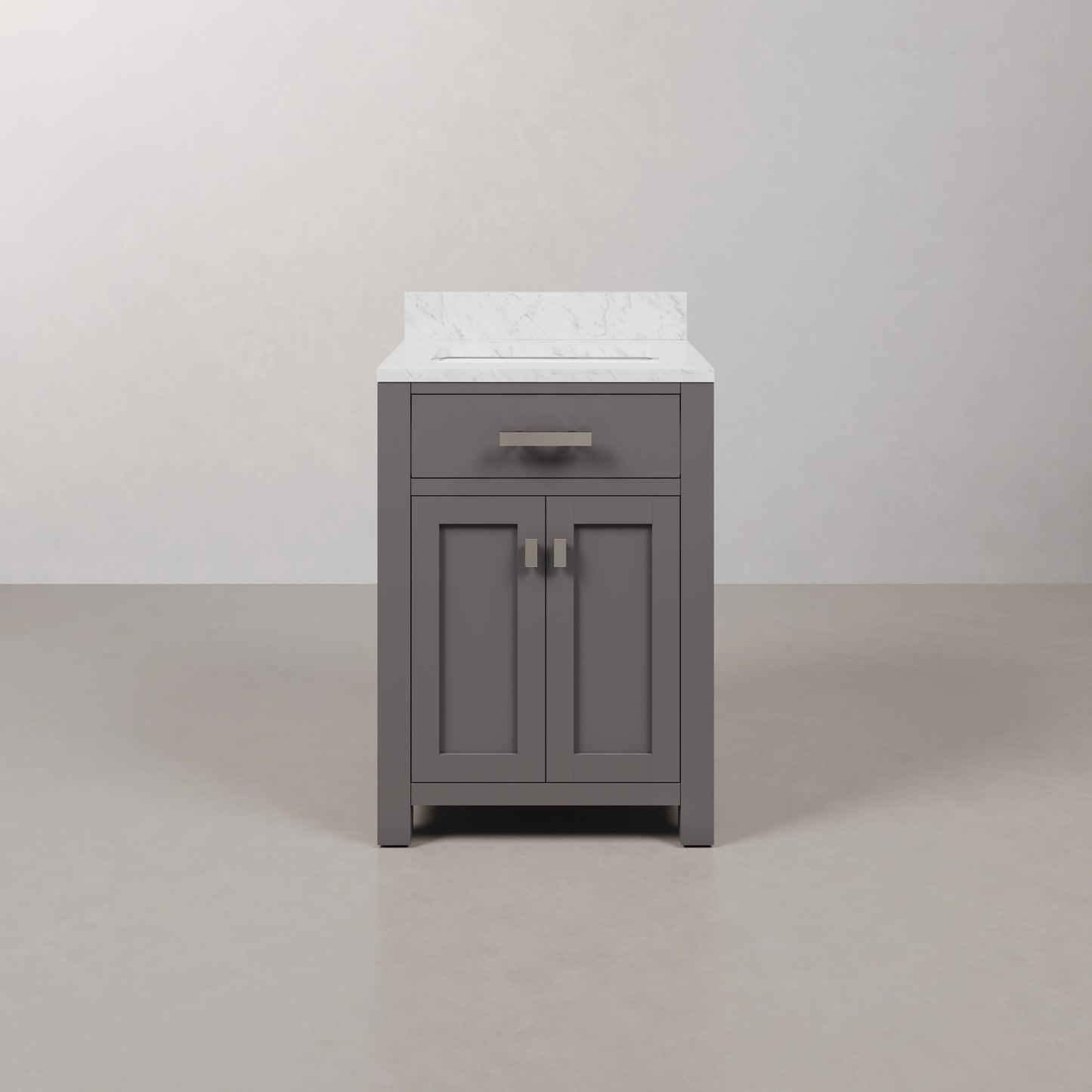 24 in. W x 21 in. D x 34 in. H Vanity in Cashmere Grey with Marble Vanity Top in Carrara White | Water Creation