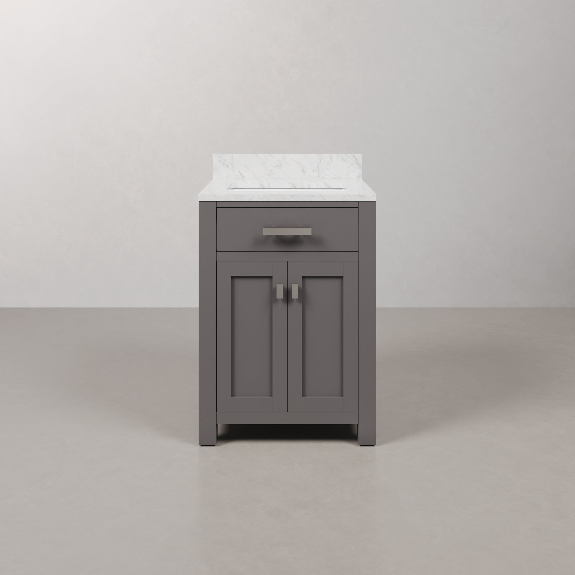 24 in. W x 21 in. D x 34 in. H Vanity in Cashmere Grey with Marble Vanity Top in Carrara White | Water Creation