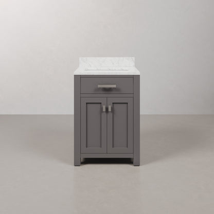24 in. W x 21 in. D x 34 in. H Vanity in Cashmere Grey with Marble Vanity Top in Carrara White | Water Creation