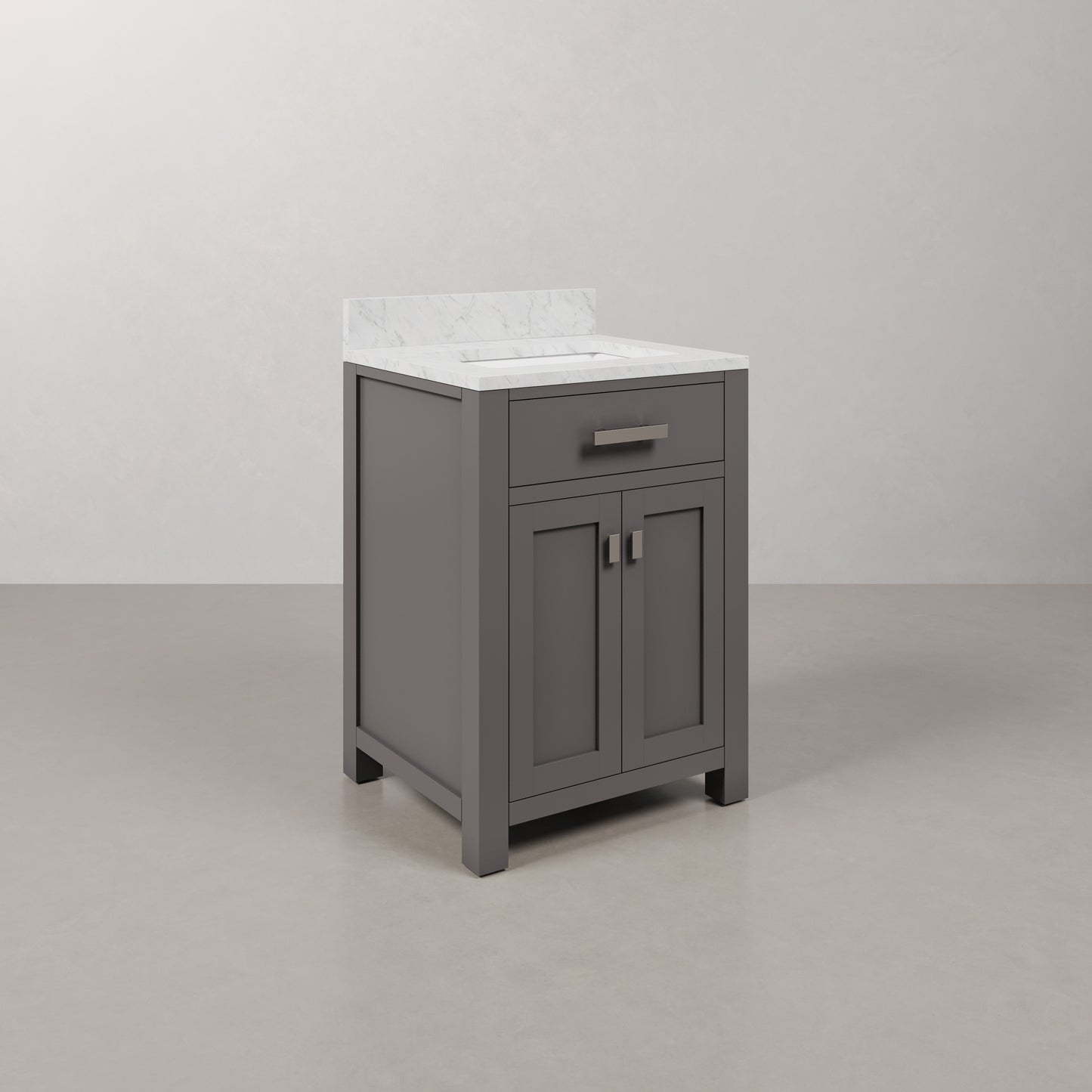 24 in. W x 21 in. D x 34 in. H Vanity in Cashmere Grey with Marble Vanity Top in Carrara White | Water Creation