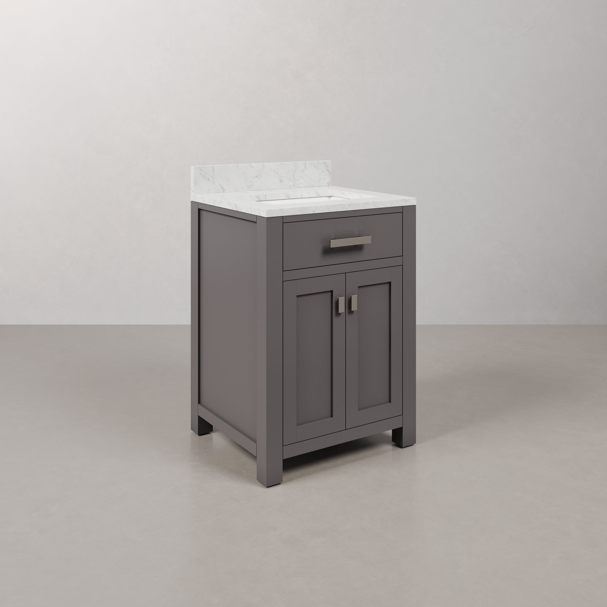 24 in. W x 21 in. D x 34 in. H Vanity in Cashmere Grey with Marble Vanity Top in Carrara White | Water Creation