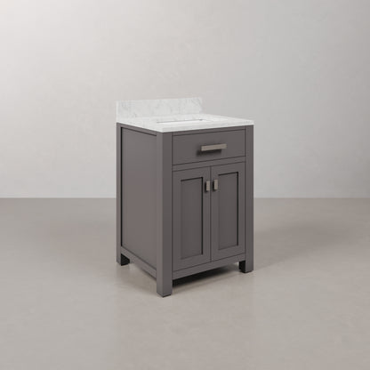 24 in. W x 21 in. D x 34 in. H Vanity in Cashmere Grey with Marble Vanity Top in Carrara White | Water Creation