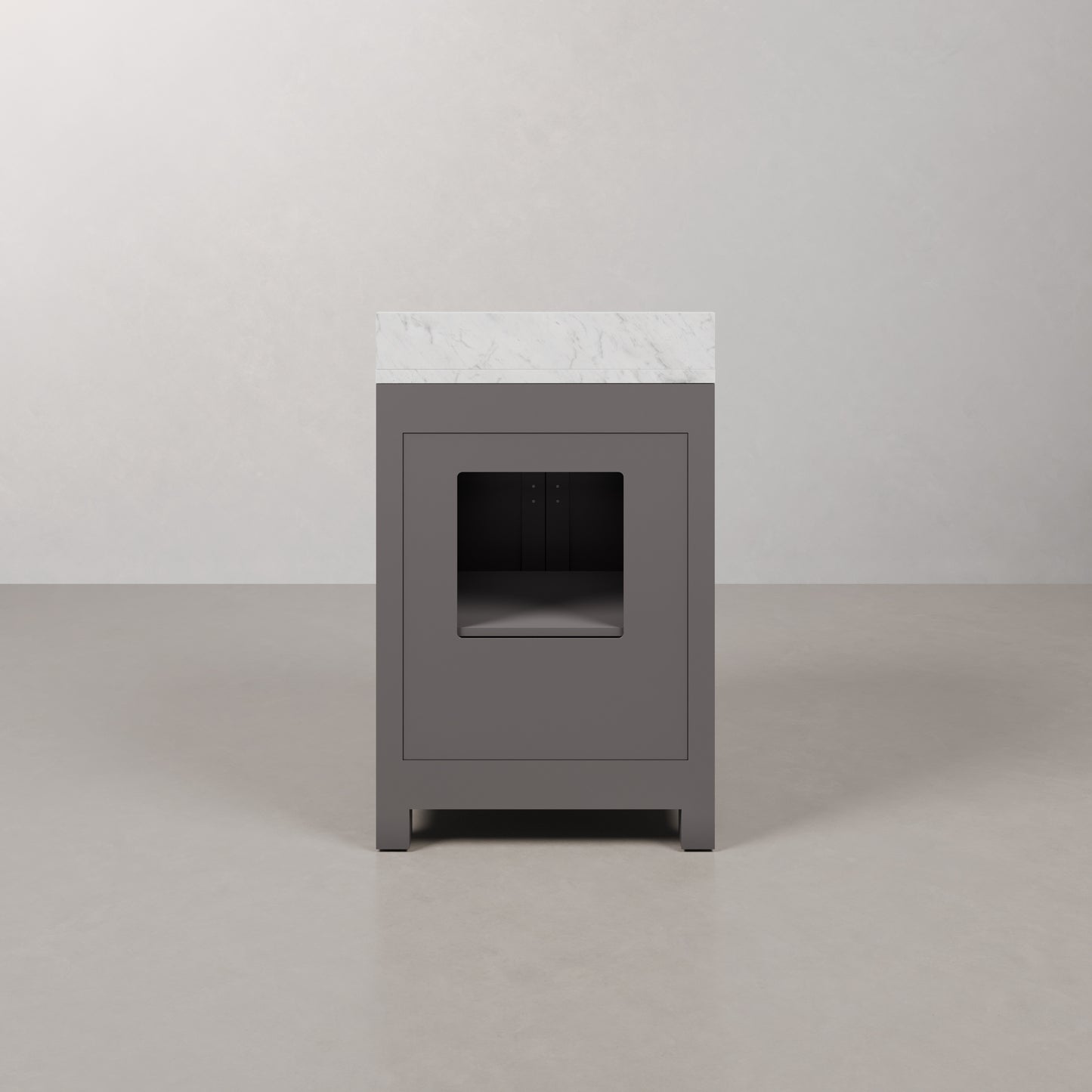 24 in. W x 21 in. D x 34 in. H Vanity in Cashmere Grey with Marble Vanity Top in Carrara White | Water Creation