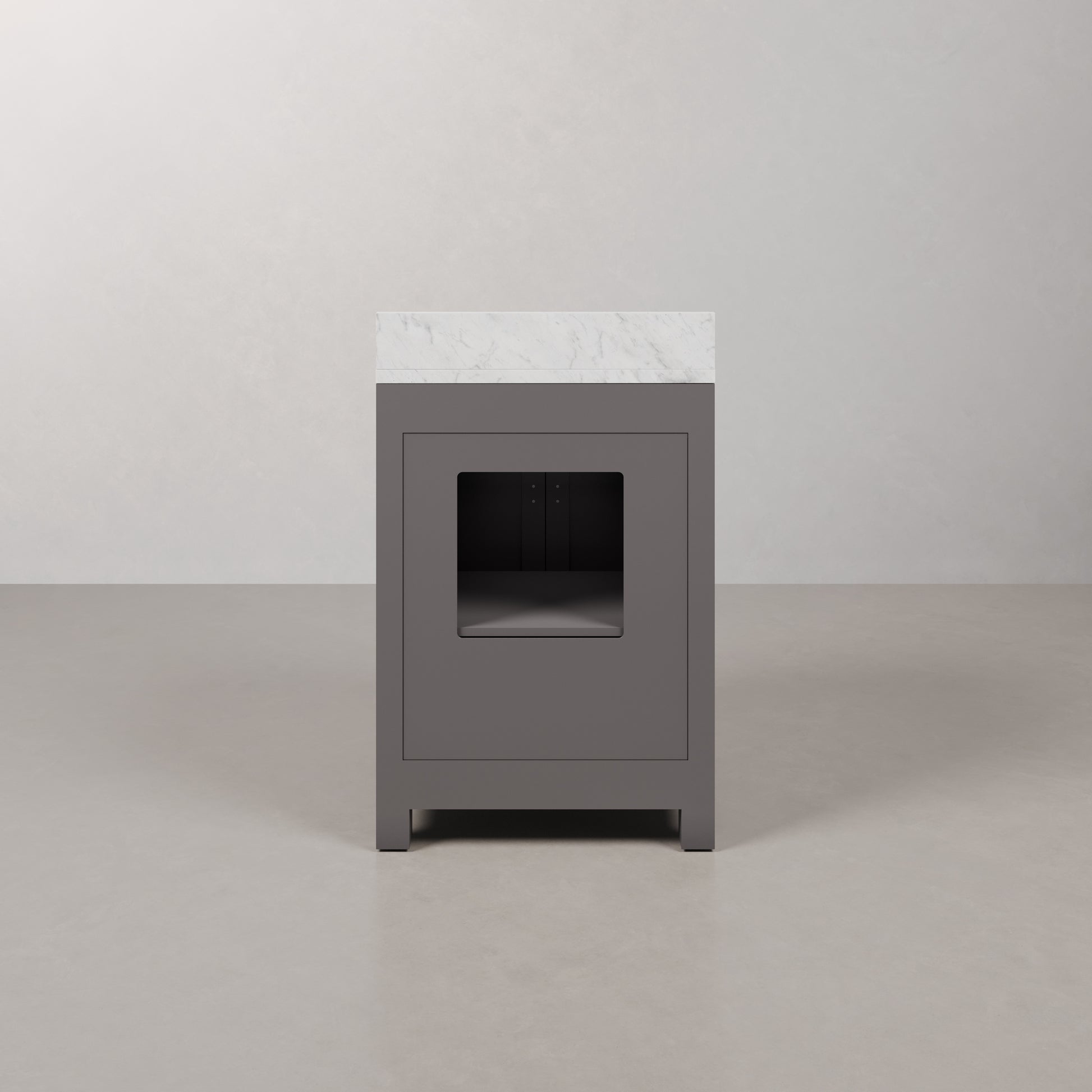 24 in. W x 21 in. D x 34 in. H Vanity in Cashmere Grey with Marble Vanity Top in Carrara White | Water Creation
