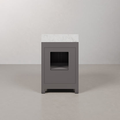 24 in. W x 21 in. D x 34 in. H Vanity in Cashmere Grey with Marble Vanity Top in Carrara White | Water Creation