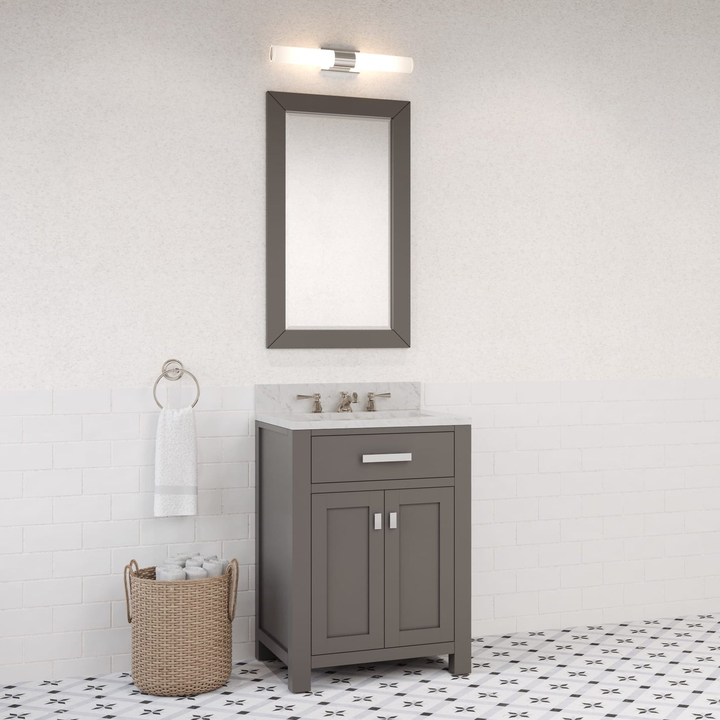 24 in. W x 21 in. D x 34 in. H Vanity in Cashmere Grey with Marble Vanity Top in Carrara White | Water Creation
