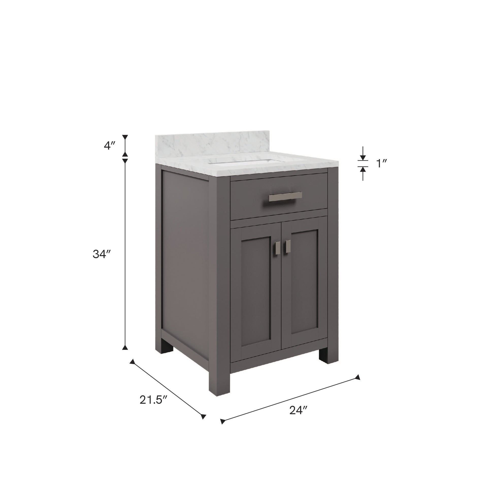24 in. W x 21 in. D x 34 in. H Vanity in Cashmere Grey with Marble Vanity Top in Carrara White | Water Creation