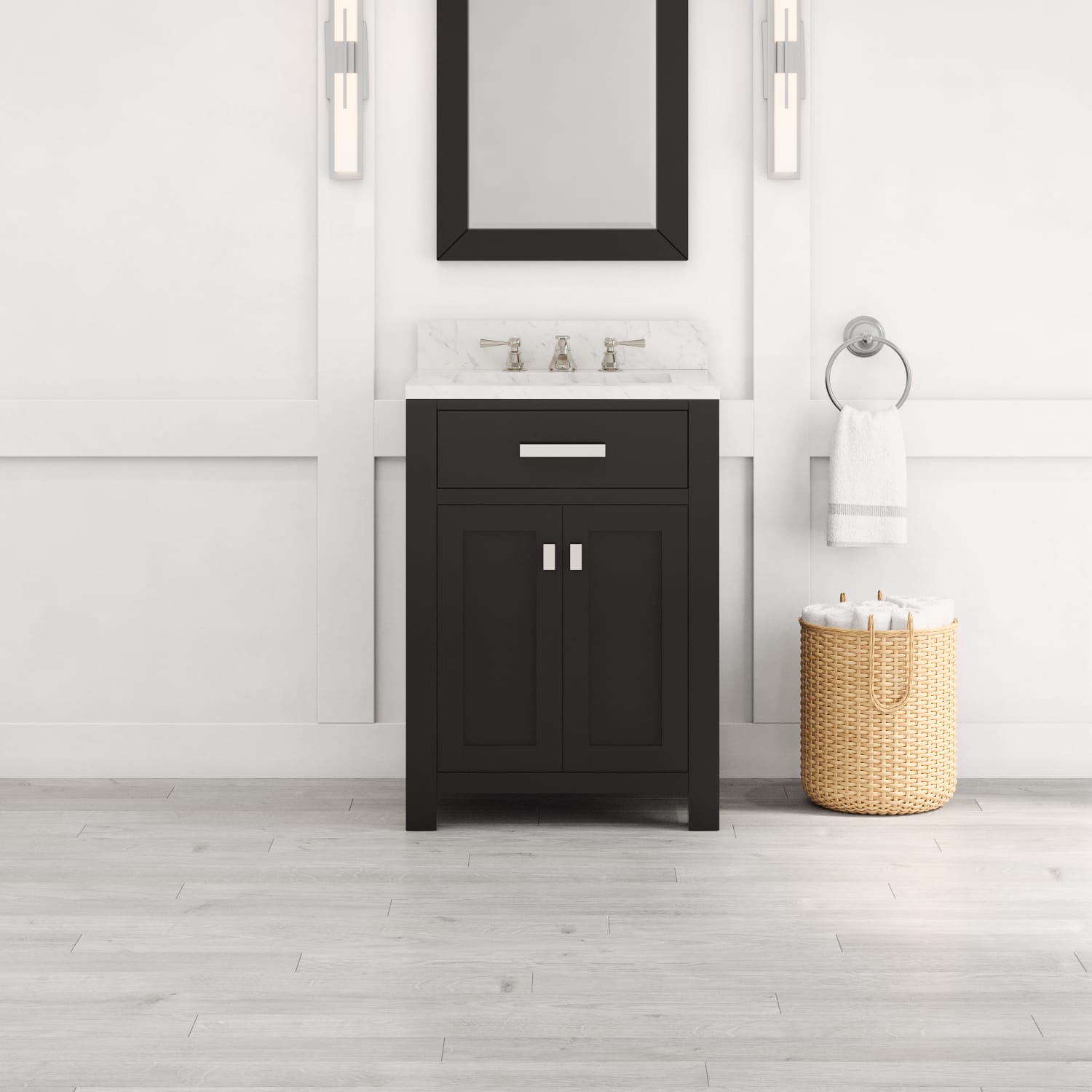 Madison 24 in. W x 21.5 in. D x 34 in. H Single Sink Bath Vanity in Espresso with Carrara White Marble Top | Water Creation