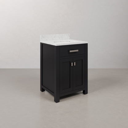 Madison 24 in. W x 21.5 in. D x 34 in. H Single Sink Bath Vanity in Espresso with Carrara White Marble Top | Water Creation