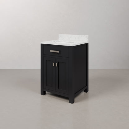 Madison 24 in. W x 21.5 in. D x 34 in. H Single Sink Bath Vanity in Espresso with Carrara White Marble Top | Water Creation