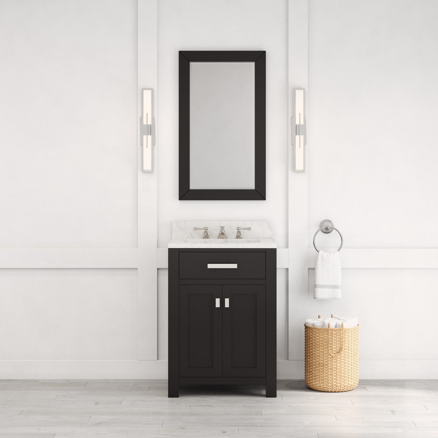 Madison 24 in. W x 21.5 in. D x 34 in. H Single Sink Bath Vanity in Espresso with Carrara White Marble Top | Water Creation