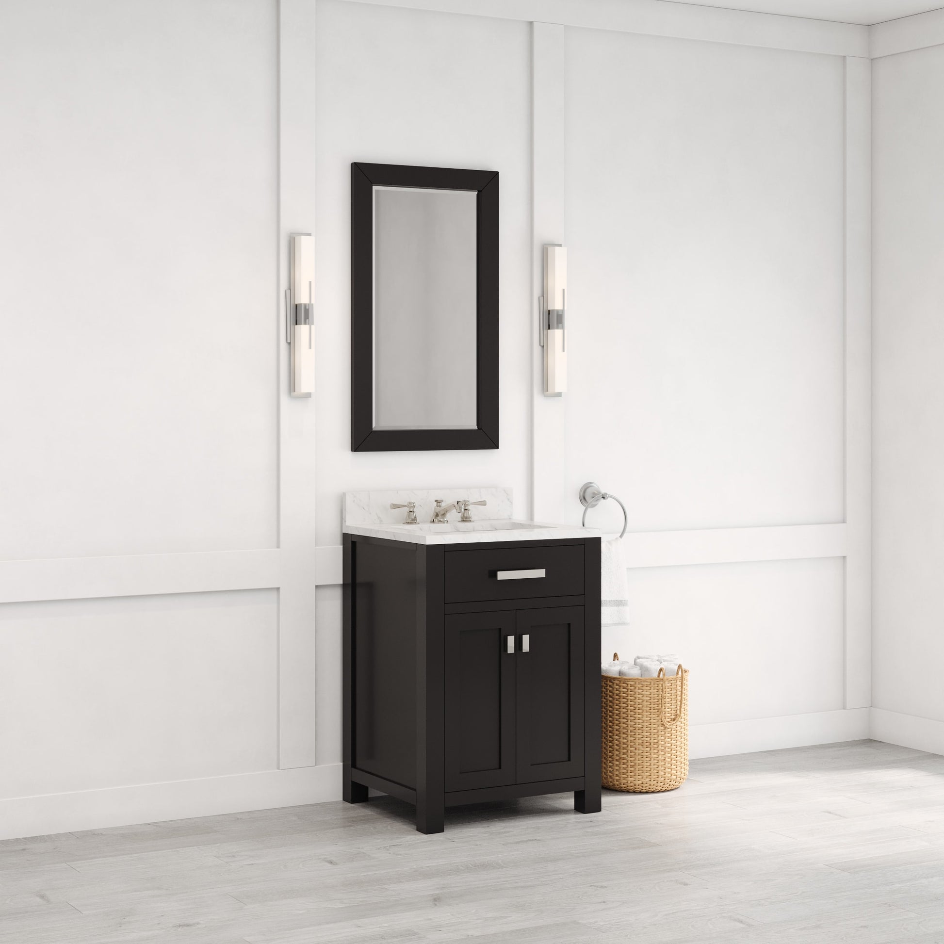 Madison 24 in. W x 21.5 in. D x 34 in. H Single Sink Bath Vanity in Espresso with Carrara White Marble Top | Water Creation