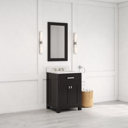 Madison 24 in. W x 21.5 in. D x 34 in. H Single Sink Bath Vanity in Espresso with Carrara White Marble Top | Water Creation