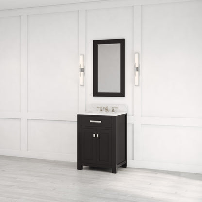 Madison 24 in. W x 21.5 in. D x 34 in. H Single Sink Bath Vanity in Espresso with Carrara White Marble Top | Water Creation
