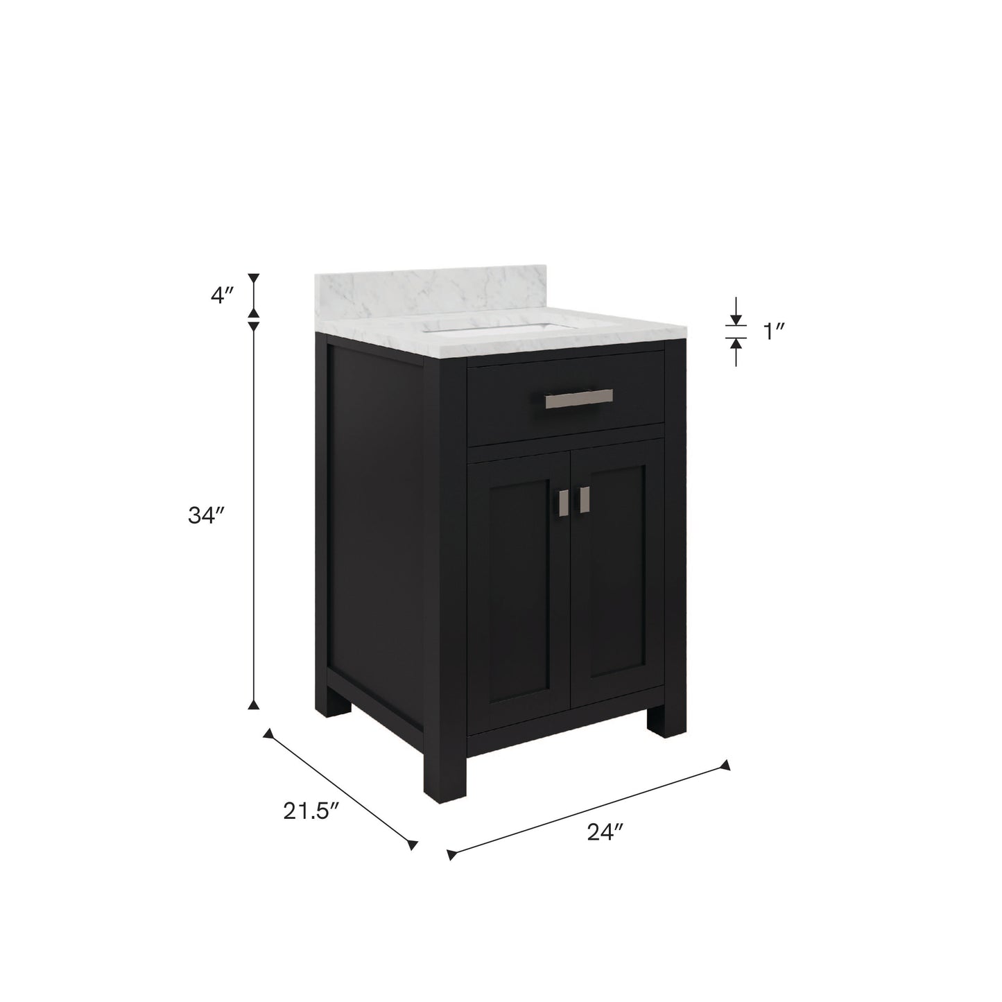 Madison 24 in. W x 21.5 in. D x 34 in. H Single Sink Bath Vanity in Espresso with Carrara White Marble Top | Water Creation