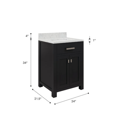 Madison 24 in. W x 21.5 in. D x 34 in. H Single Sink Bath Vanity in Espresso with Carrara White Marble Top | Water Creation