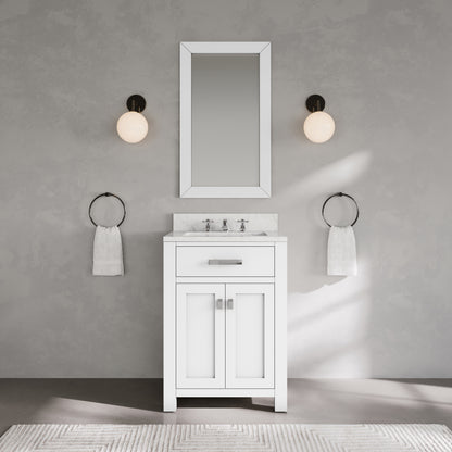 Madison 24 in. Vanity in Modern White with Marble Vanity Top in Carrara White | Water Creation