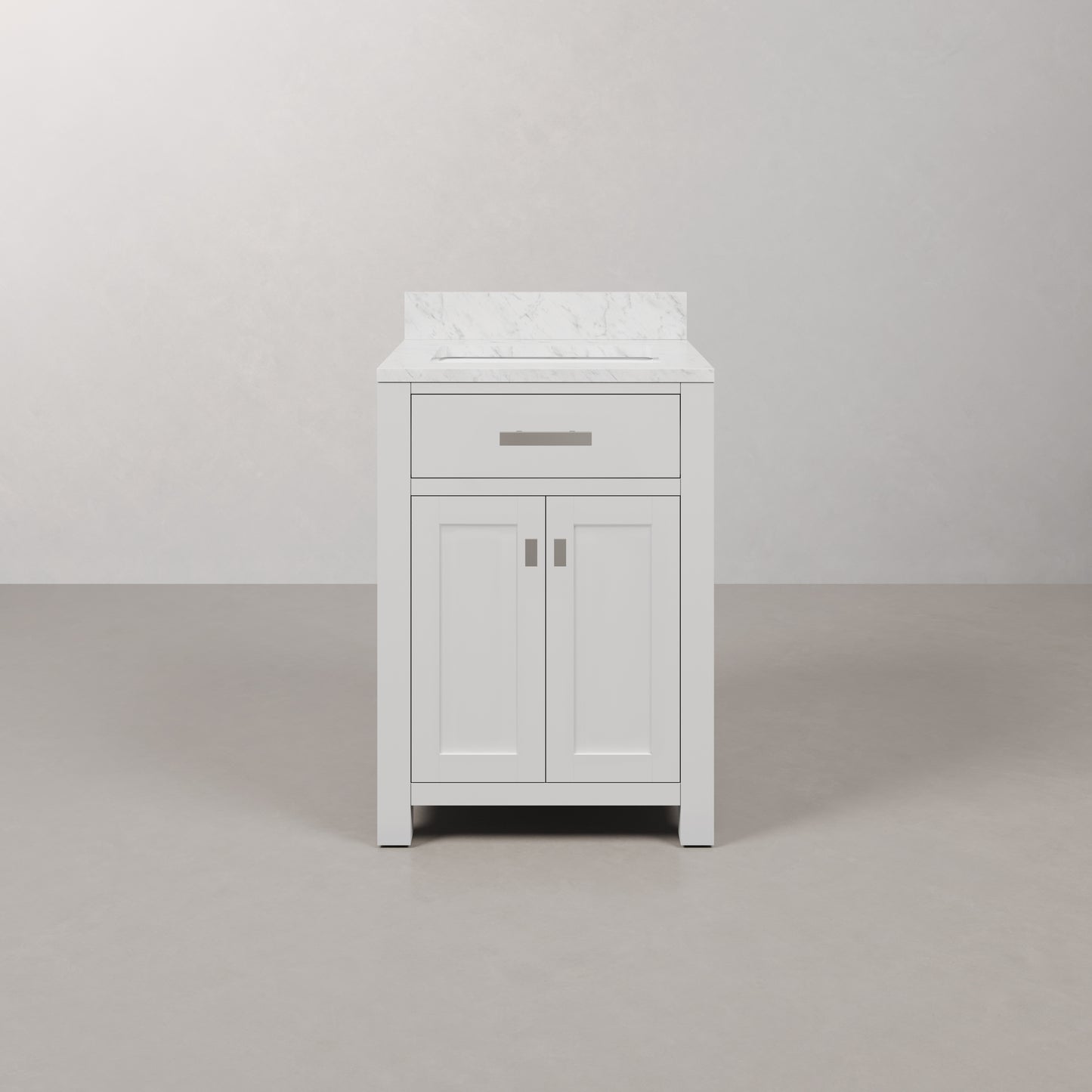 Madison 24 in. Vanity in Modern White with Marble Vanity Top in Carrara White | Water Creation
