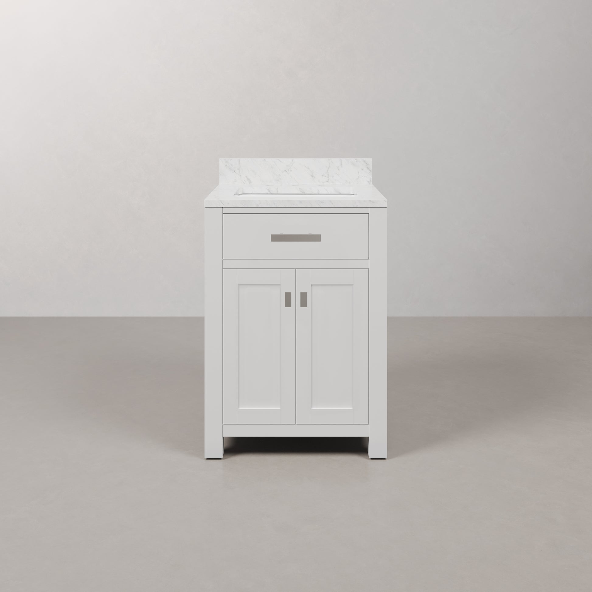 Madison 24 in. Vanity in Modern White with Marble Vanity Top in Carrara White | Water Creation