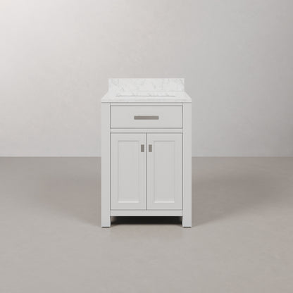 Madison 24 in. Vanity in Modern White with Marble Vanity Top in Carrara White | Water Creation
