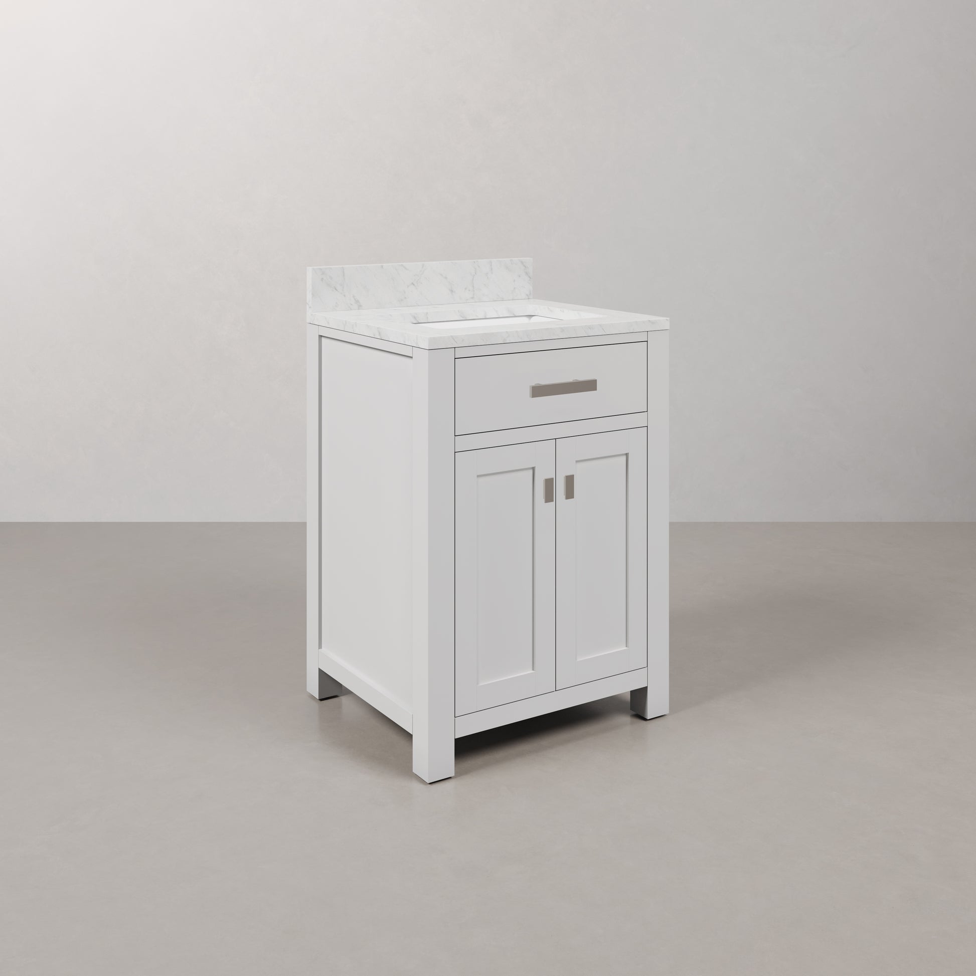 Madison 24 in. Vanity in Modern White with Marble Vanity Top in Carrara White | Water Creation