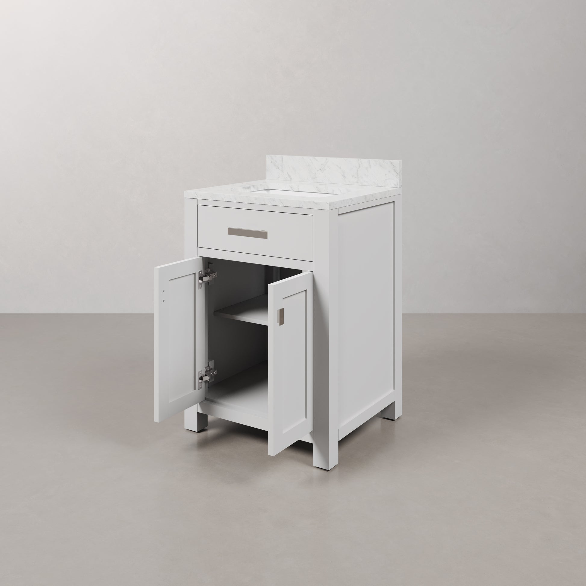Madison 24 in. Vanity in Modern White with Marble Vanity Top in Carrara White | Water Creation