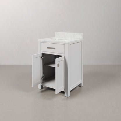 Madison 24 in. Vanity in Modern White with Marble Vanity Top in Carrara White | Water Creation