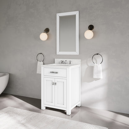 Madison 24 in. Vanity in Modern White with Marble Vanity Top in Carrara White | Water Creation