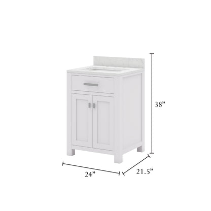 Madison 24 in. Vanity in Modern White with Marble Vanity Top in Carrara White | Water Creation