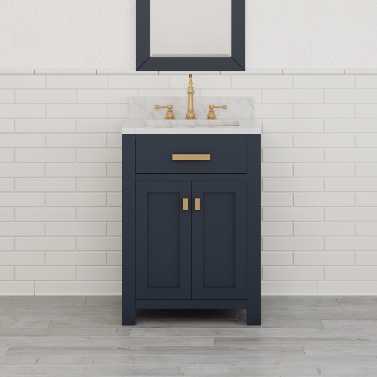Madison 24 in. Bath Vanity in Monarch Blue with Marble Vanity Top in Carrara White with White Basin | Water Creation