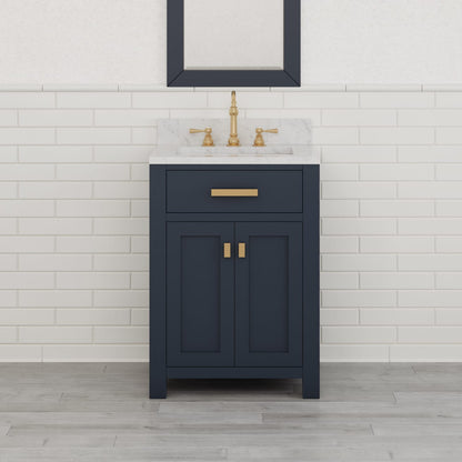 Madison 24 in. Bath Vanity in Monarch Blue with Marble Vanity Top in Carrara White with White Basin | Water Creation