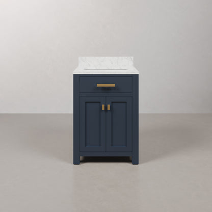 Madison 24 in. Bath Vanity in Monarch Blue with Marble Vanity Top in Carrara White with White Basin | Water Creation