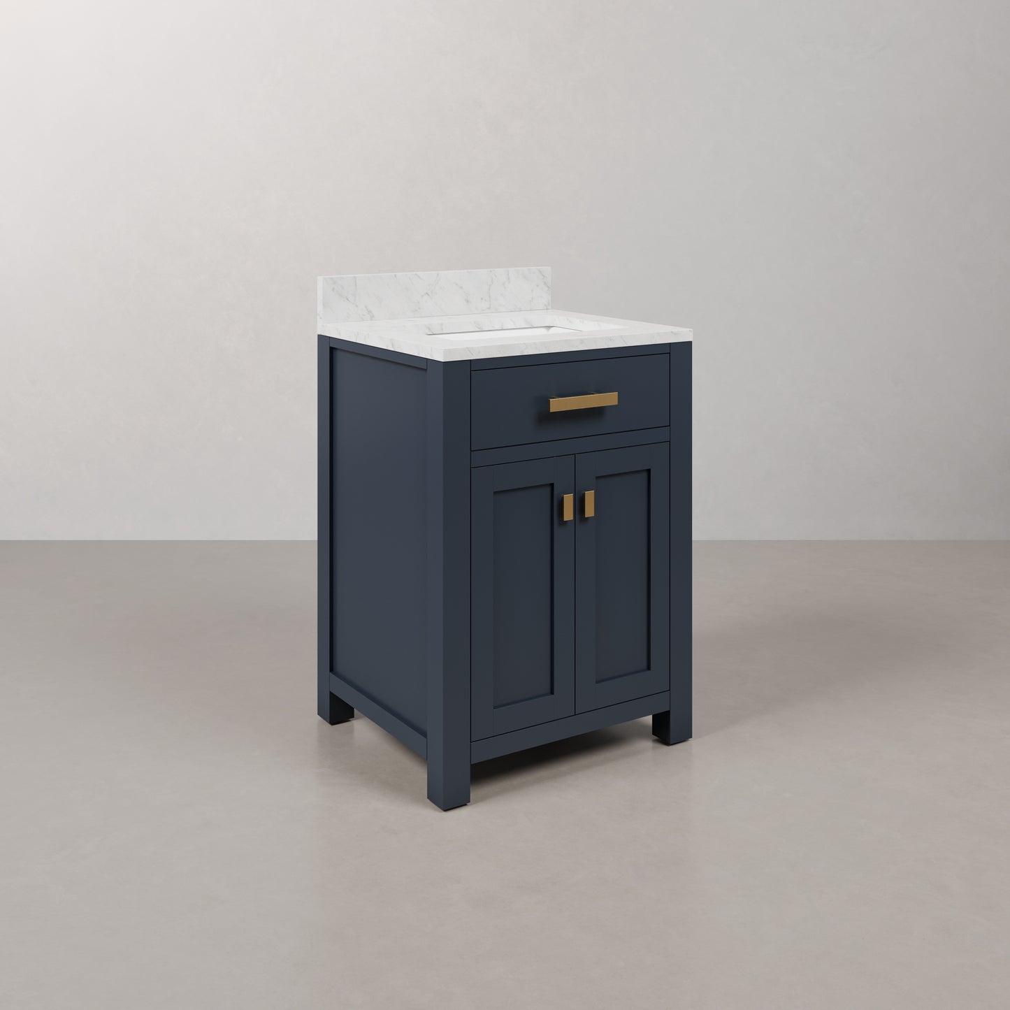 Madison 24 in. Bath Vanity in Monarch Blue with Marble Vanity Top in Carrara White with White Basin | Water Creation
