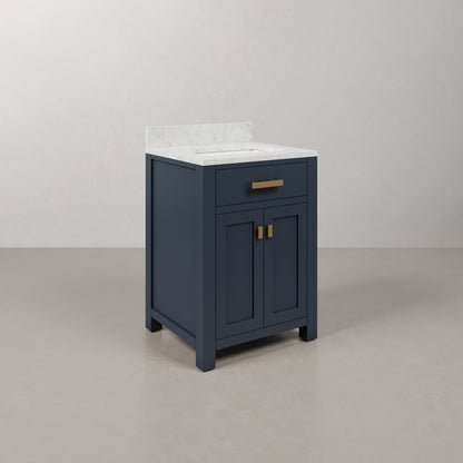 Madison 24 in. Bath Vanity in Monarch Blue with Marble Vanity Top in Carrara White with White Basin | Water Creation