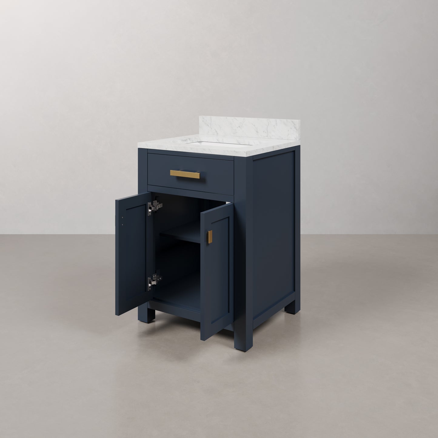 Madison 24 in. Bath Vanity in Monarch Blue with Marble Vanity Top in Carrara White with White Basin | Water Creation