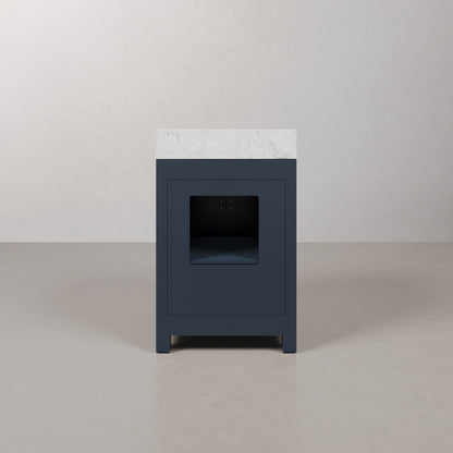 Madison 24 in. Bath Vanity in Monarch Blue with Marble Vanity Top in Carrara White with White Basin | Water Creation