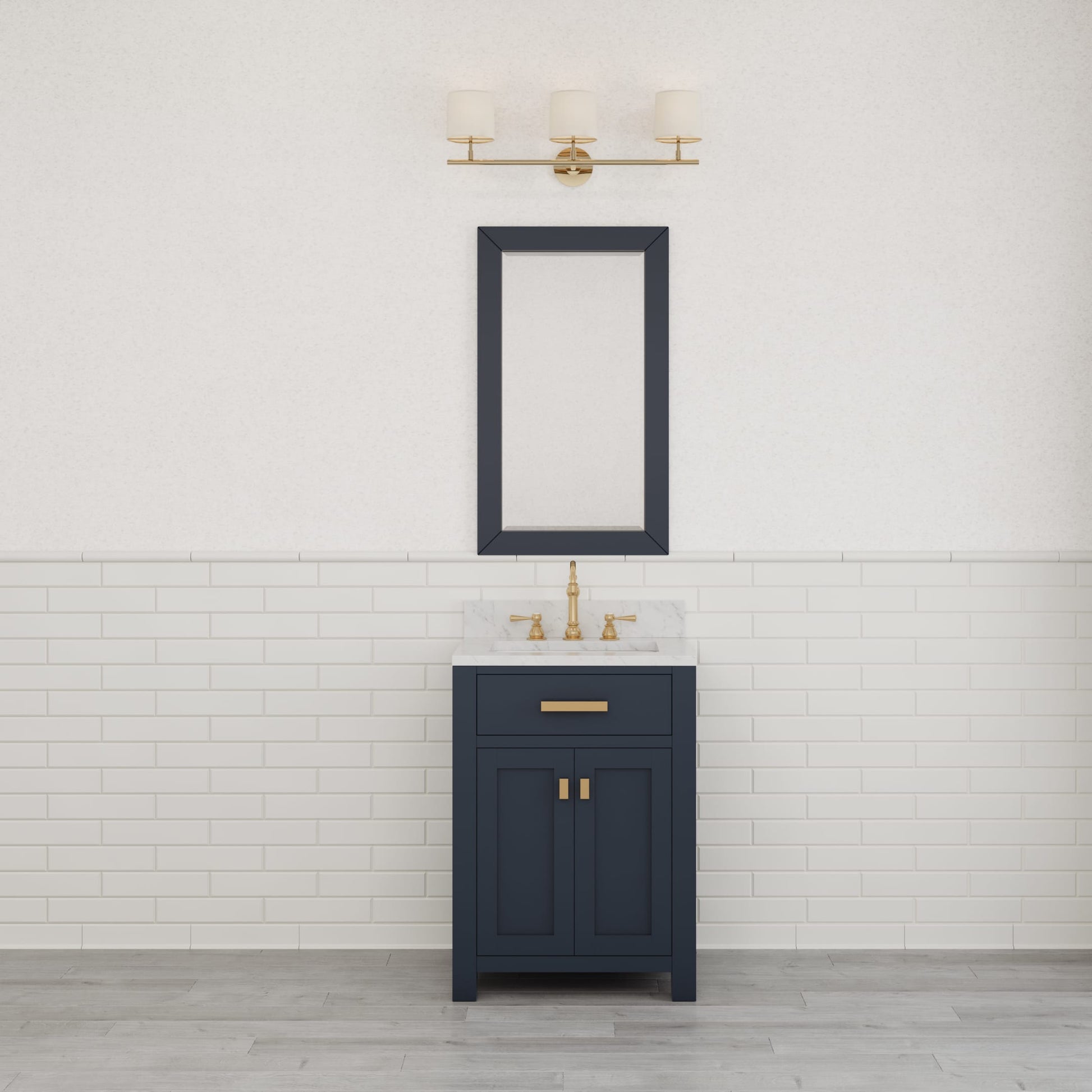 Madison 24 in. Bath Vanity in Monarch Blue with Marble Vanity Top in Carrara White with White Basin | Water Creation