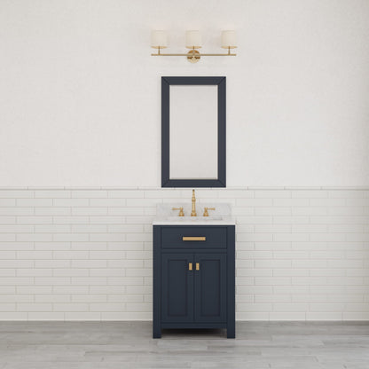 Madison 24 in. Bath Vanity in Monarch Blue with Marble Vanity Top in Carrara White with White Basin | Water Creation