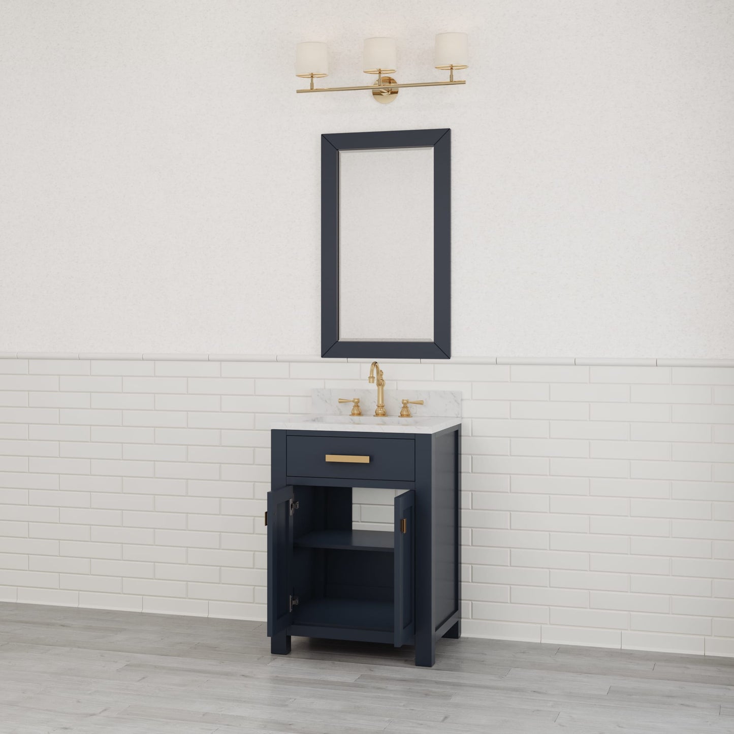 Madison 24 in. Bath Vanity in Monarch Blue with Marble Vanity Top in Carrara White with White Basin | Water Creation