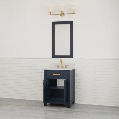 Madison 24 in. Bath Vanity in Monarch Blue with Marble Vanity Top in Carrara White with White Basin | Water Creation