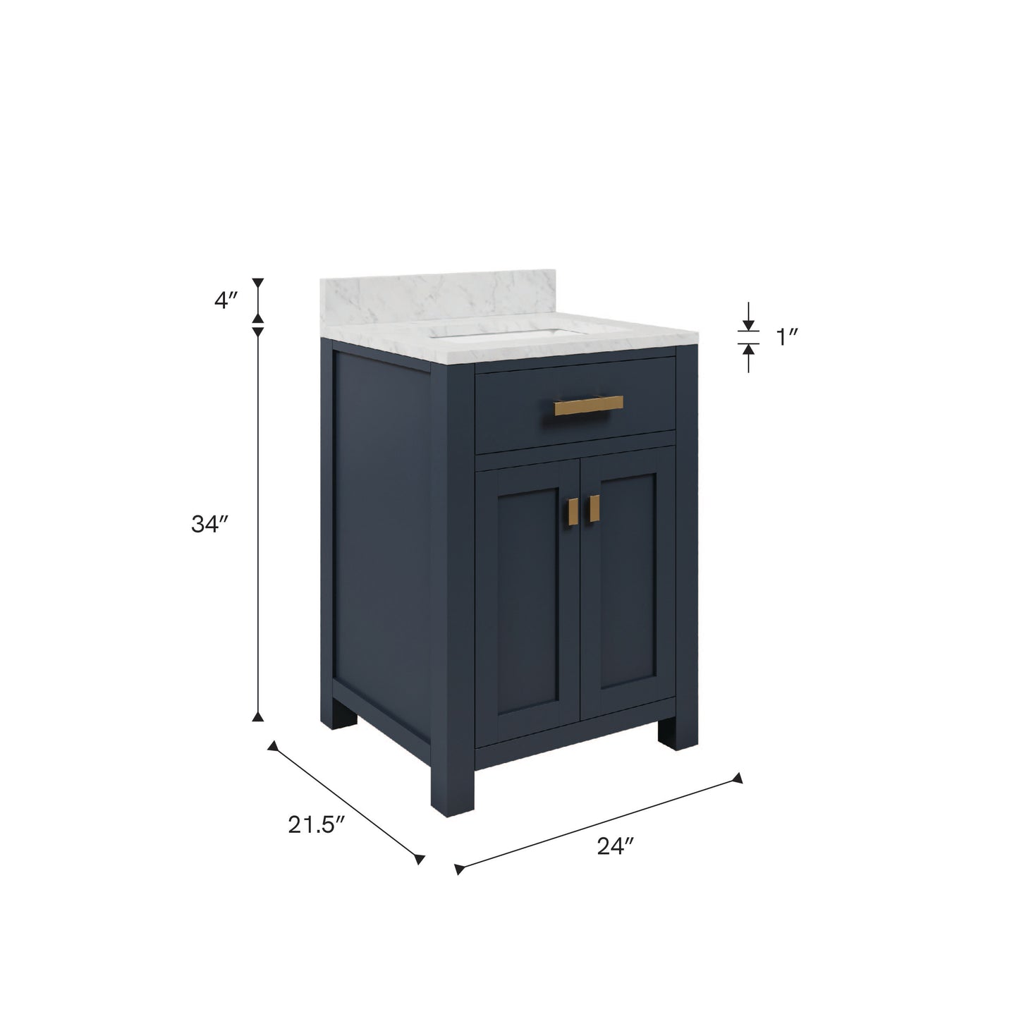 Madison 24 in. Bath Vanity in Monarch Blue with Marble Vanity Top in Carrara White with White Basin | Water Creation