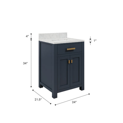Madison 24 in. Bath Vanity in Monarch Blue with Marble Vanity Top in Carrara White with White Basin | Water Creation